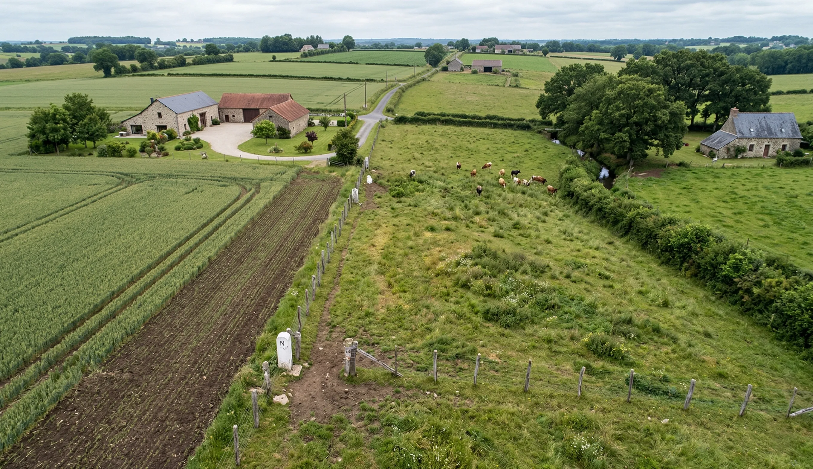 Contestation d’un bornage ancien entre deux terrains avec limite de propriété visible et clôture décalée