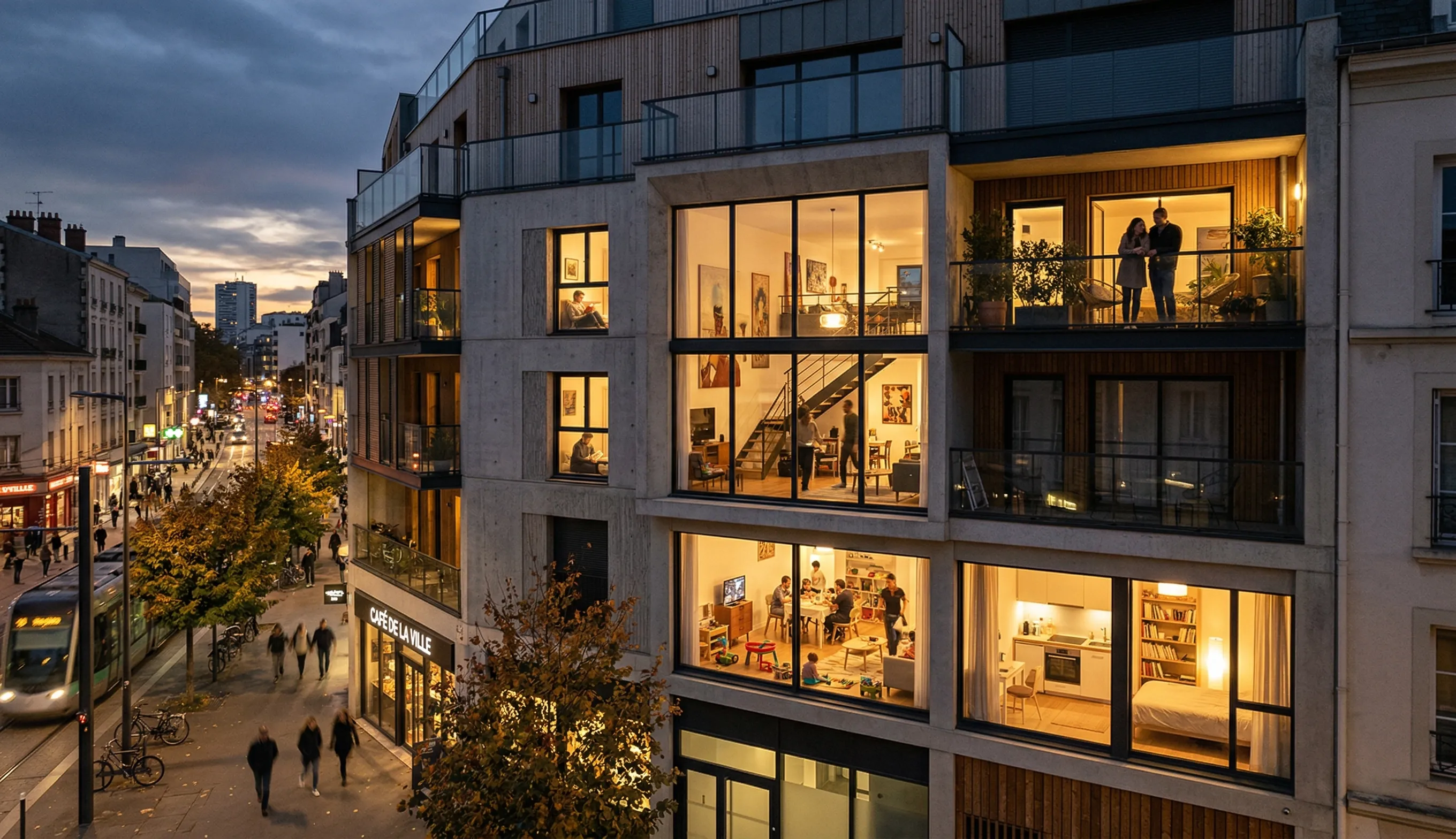 Différents types de logements du studio au duplex dans un immeuble moderne