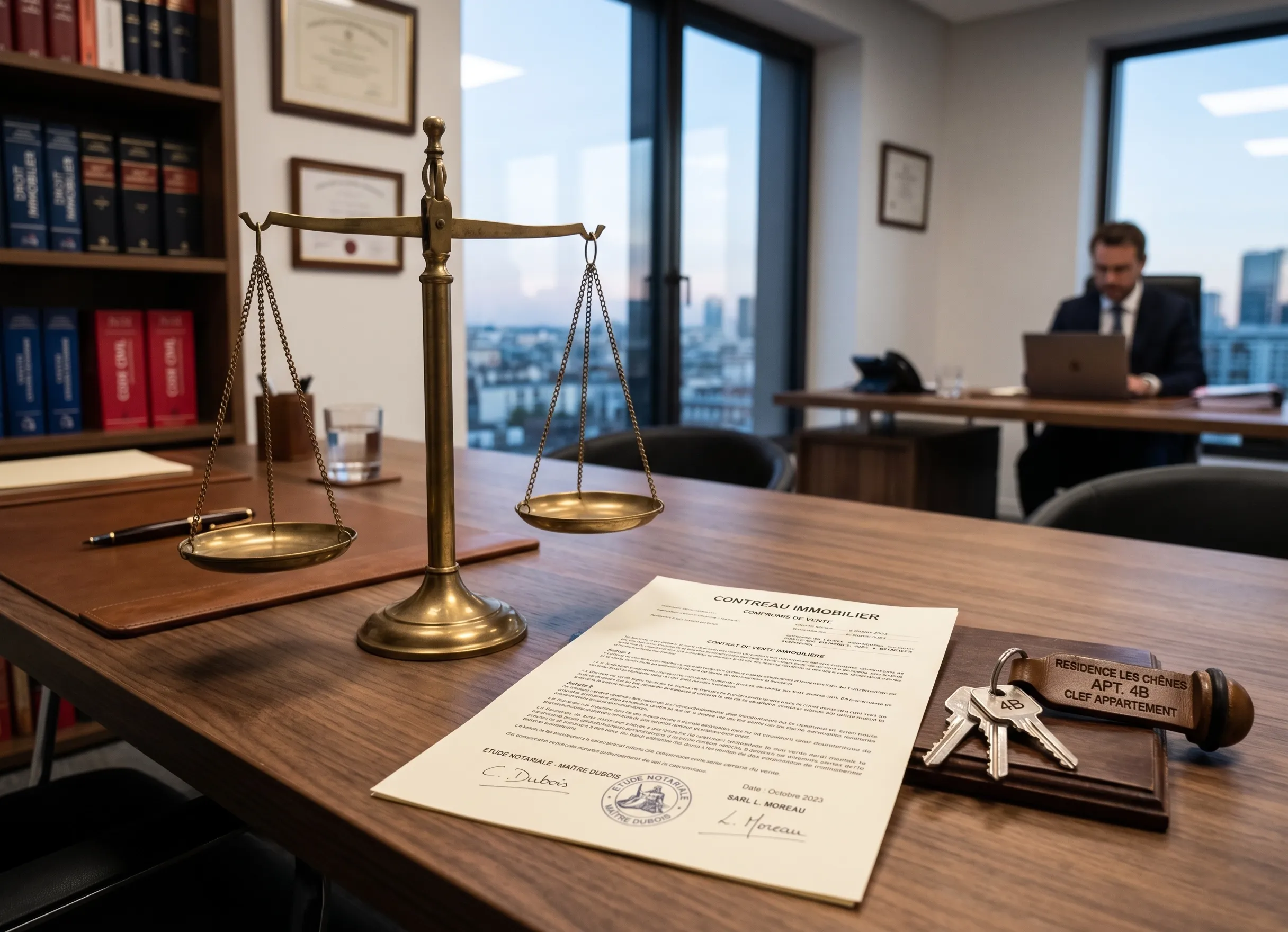 Balance de justice et contrat immobilier illustrant le choix entre annulation de vente ou réduction de prix