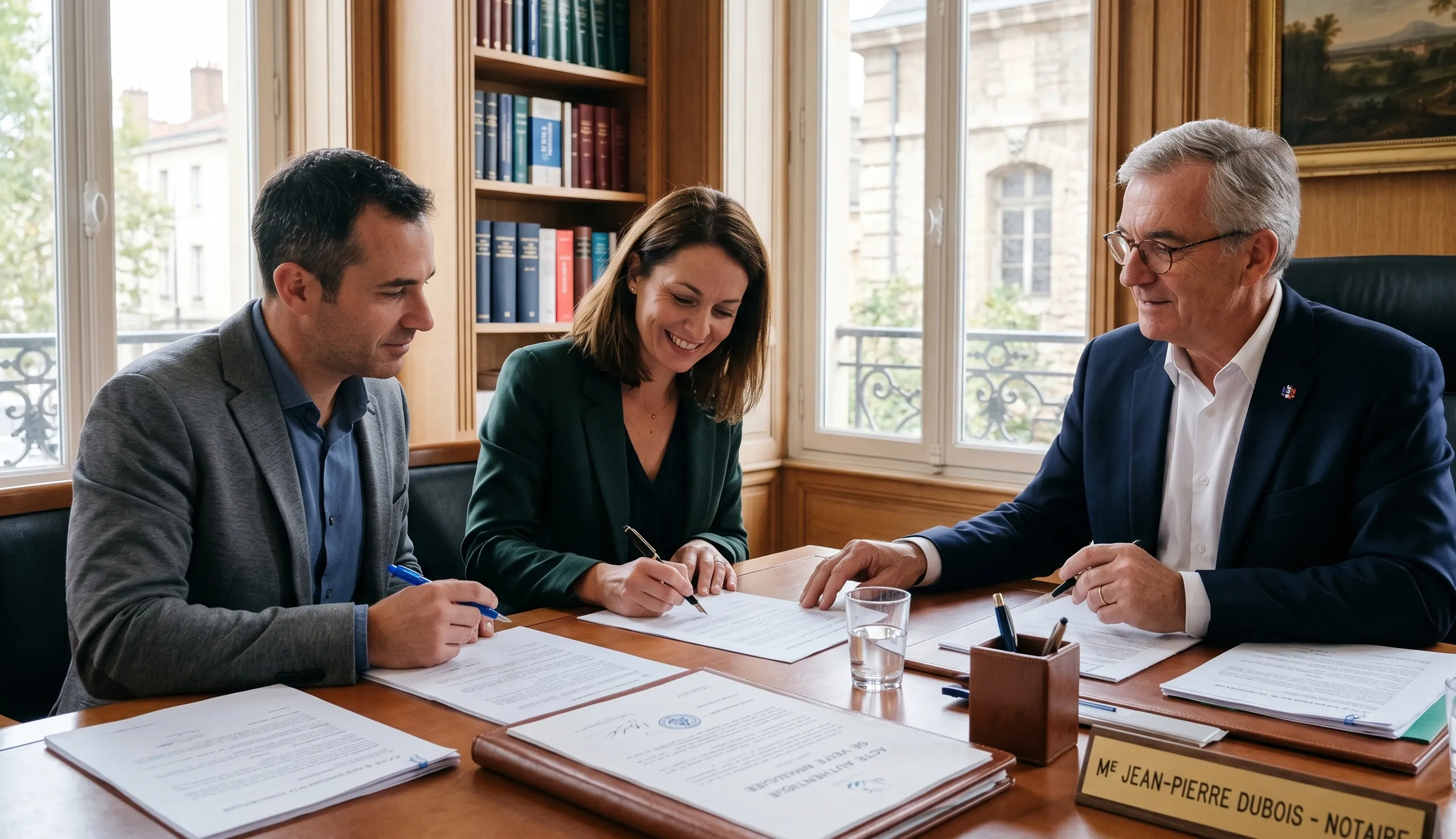 signature d’un acte de donation immobilière chez le notaire en France