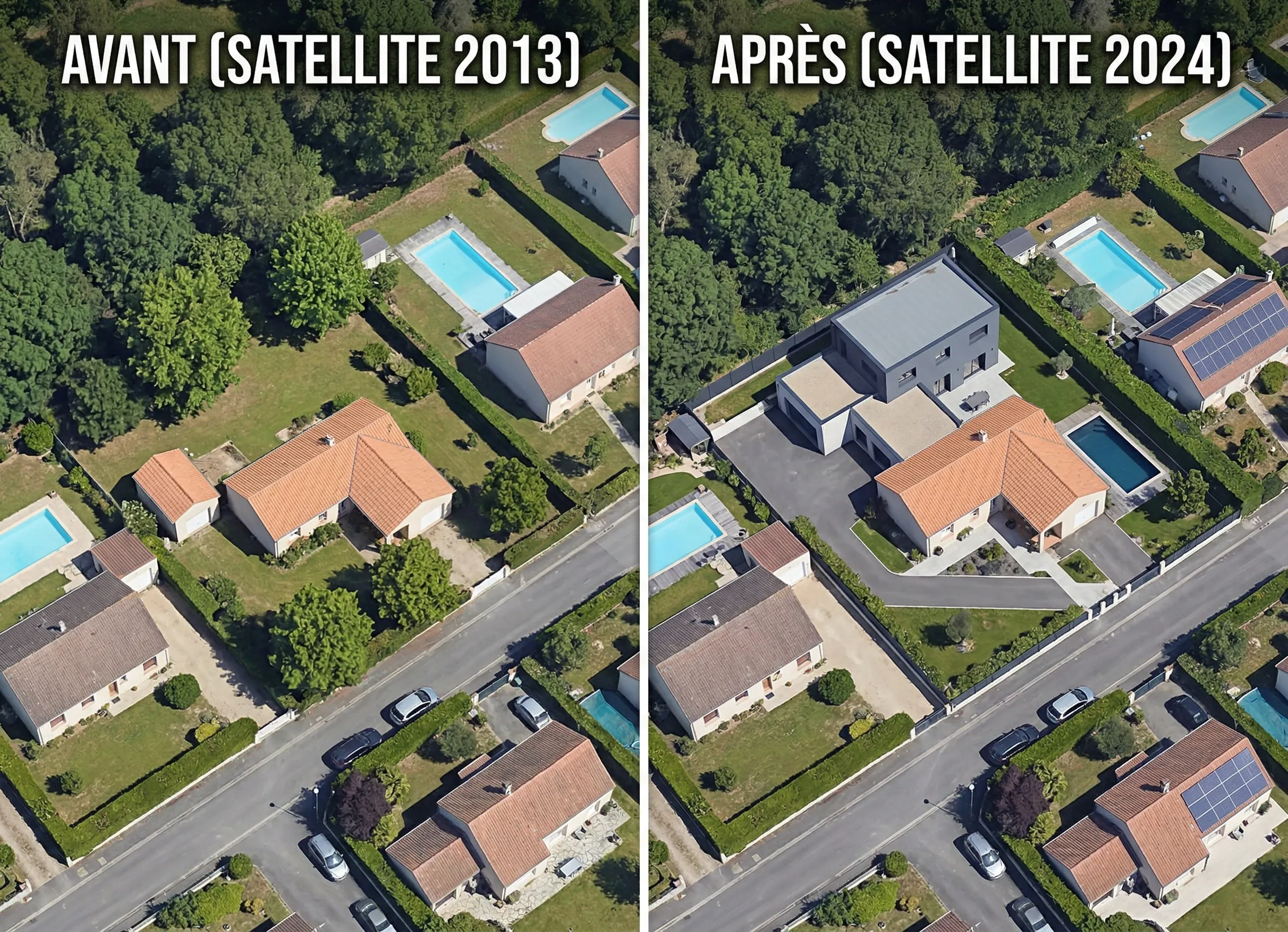 Photo aérienne montrant l'évolution d'une construction illégale utilisée comme preuve d'ancienneté