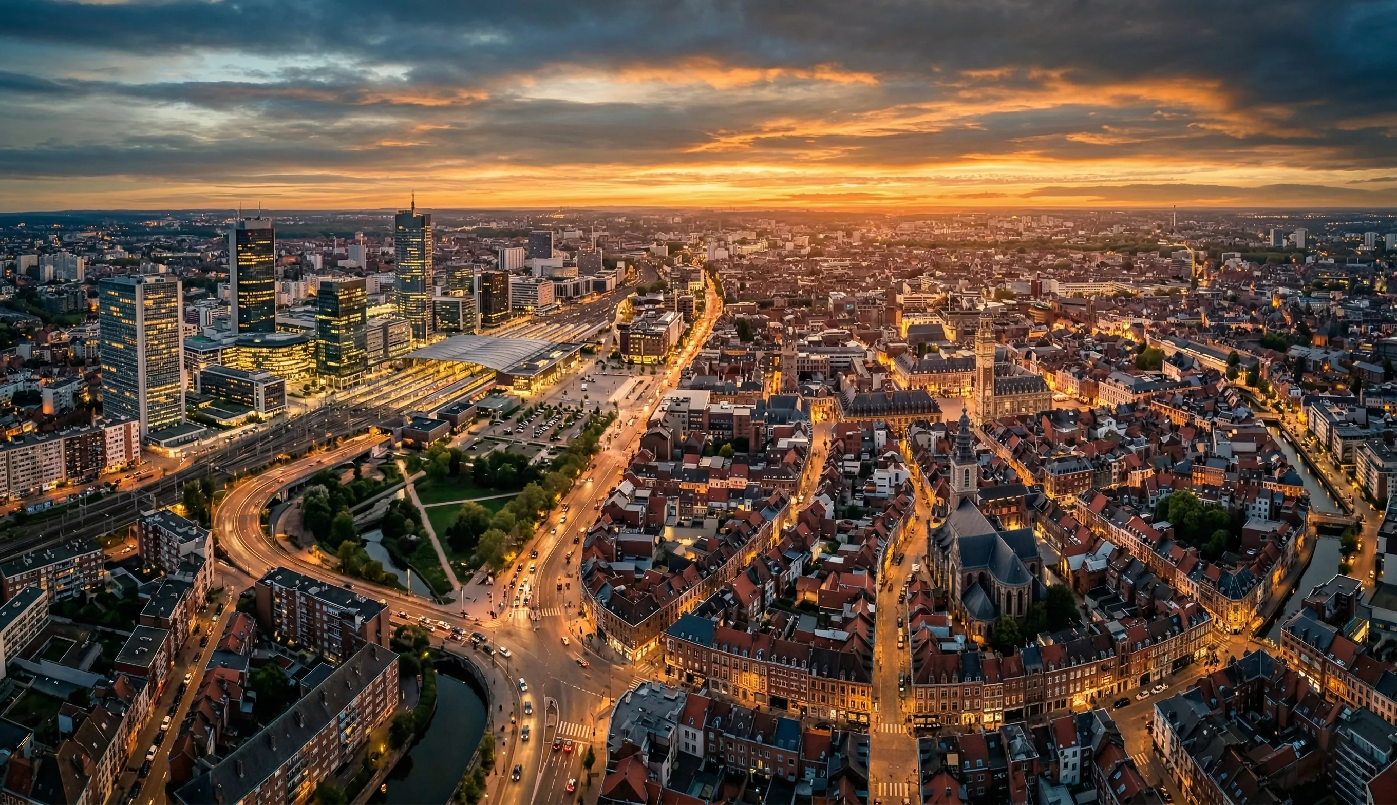 Vue aérienne de Lille montrant le contraste entre quartiers rénovés et zones plus sensibles