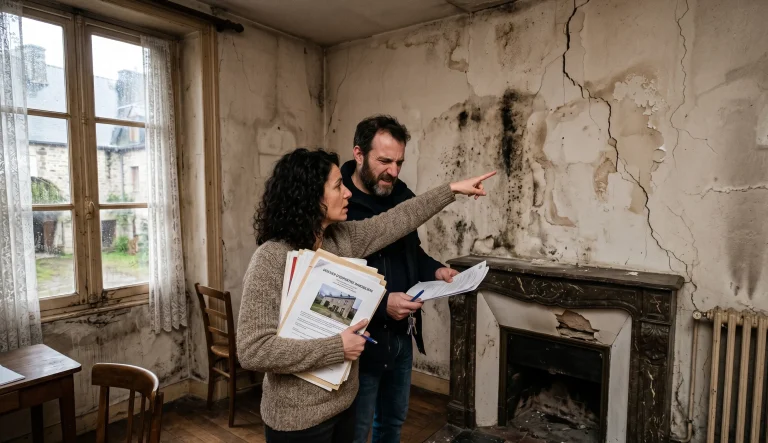 Appartement avec fissures et humidité découvert après achat, illustrant un vice caché immobilier