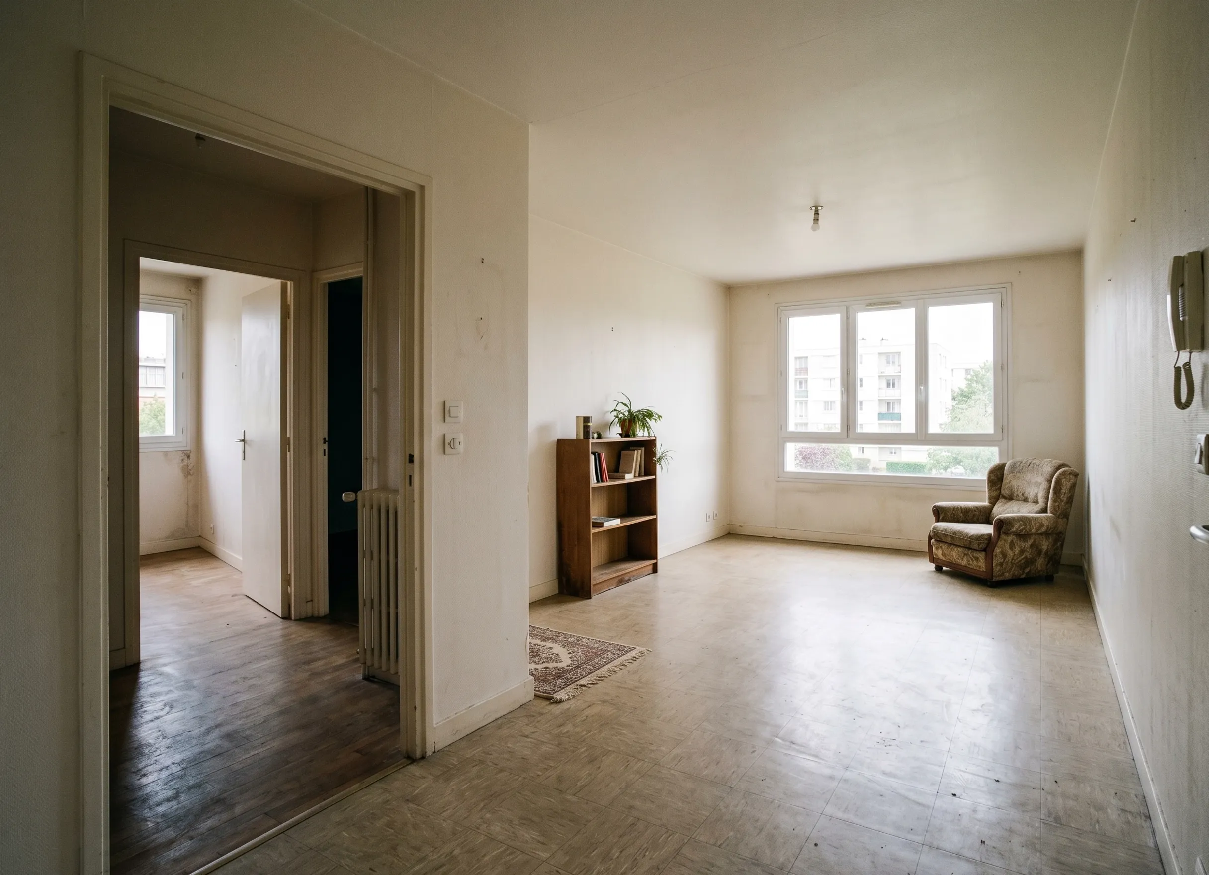 Appartement HLM spacieux et partiellement vide illustrant un cas de sous-occupation d’un logement social en France