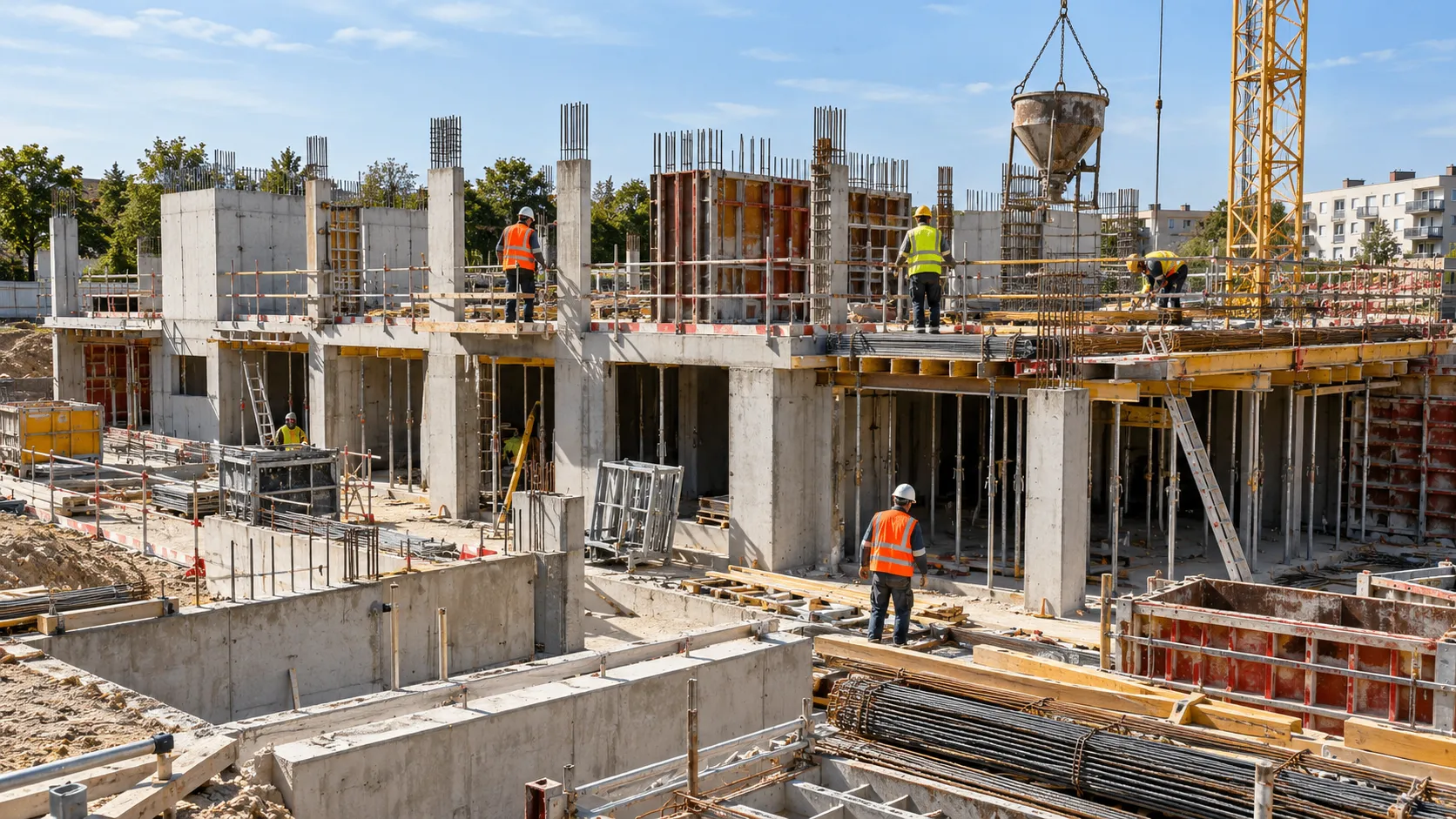 Chantier de gros œuvre d'un immeuble résidentiel neuf